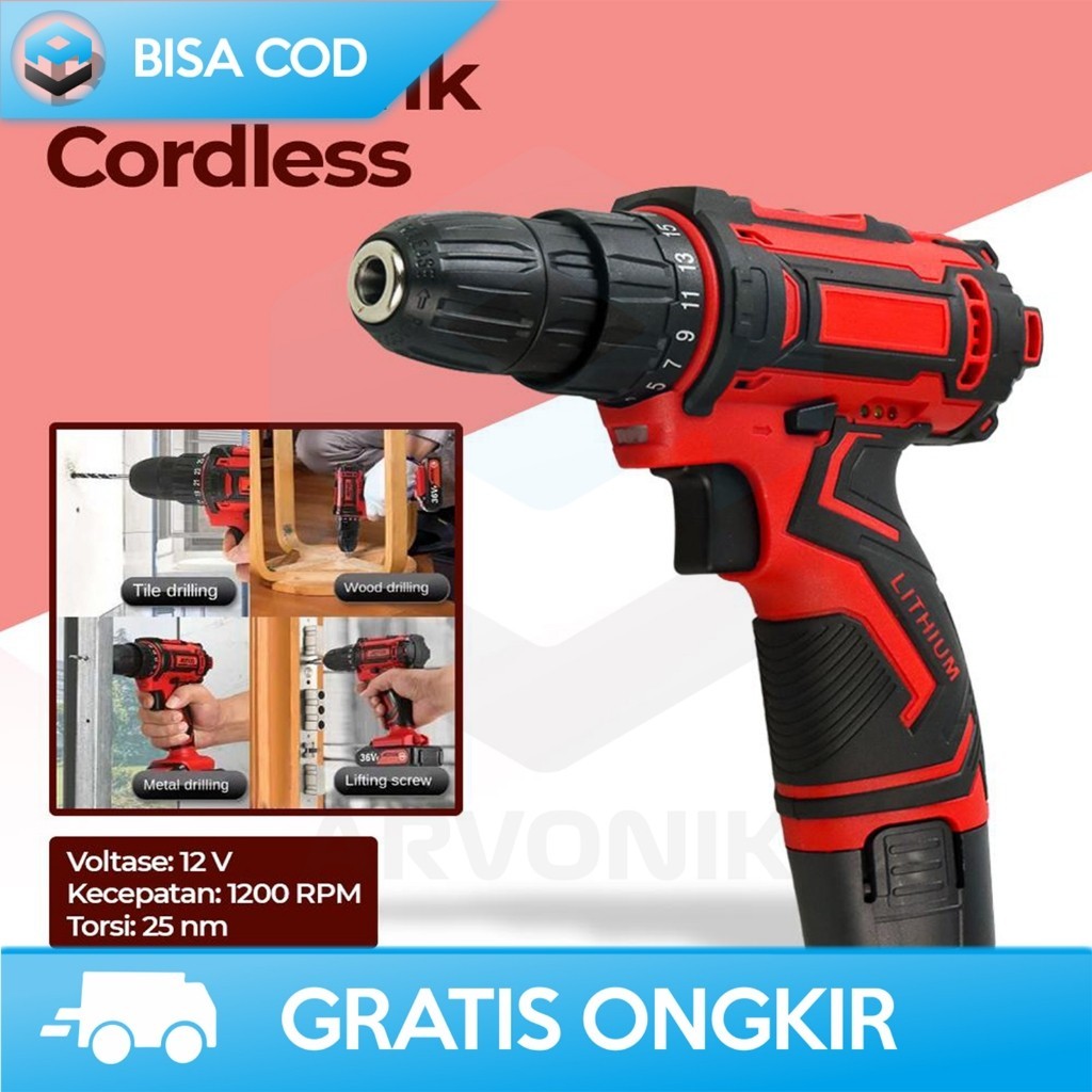 CORDLESS SCREWDRIVER MESIN BOR BATERAI IMPACT MODERN BATERAI BOR MINI