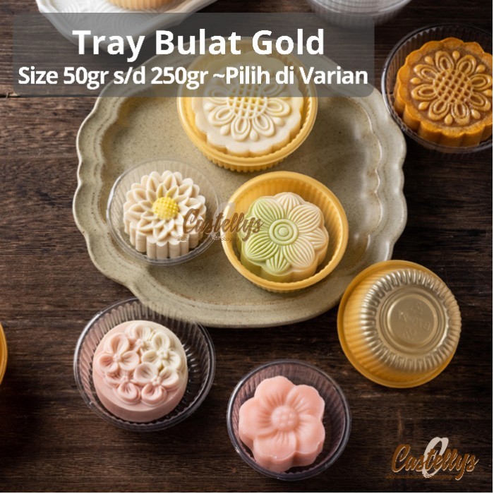 

BEBAS ONGKIR - Tray Mika Bulat Gold Mooncake 50gr - 250gr Pia Pudding Kue Mochi dll