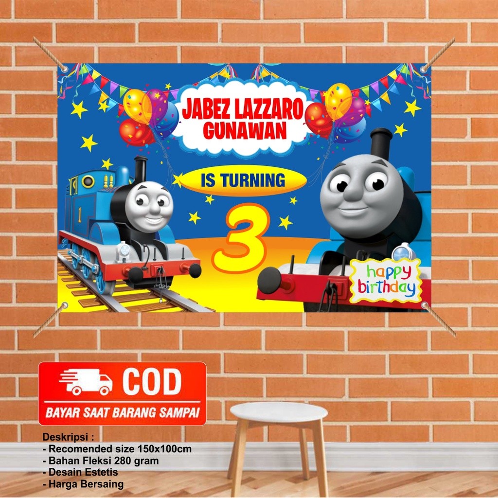 PROMO DISKON GEDE !! Banner / Backdrop Ulang Tahun Anak Custom | Gratis Desain | Contoh Thomas and F