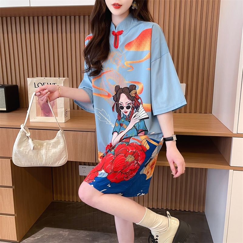 Chinese Style Elegant National Fashion Improved Cheongsam Dress Mid-Length Loose Casual Dress
