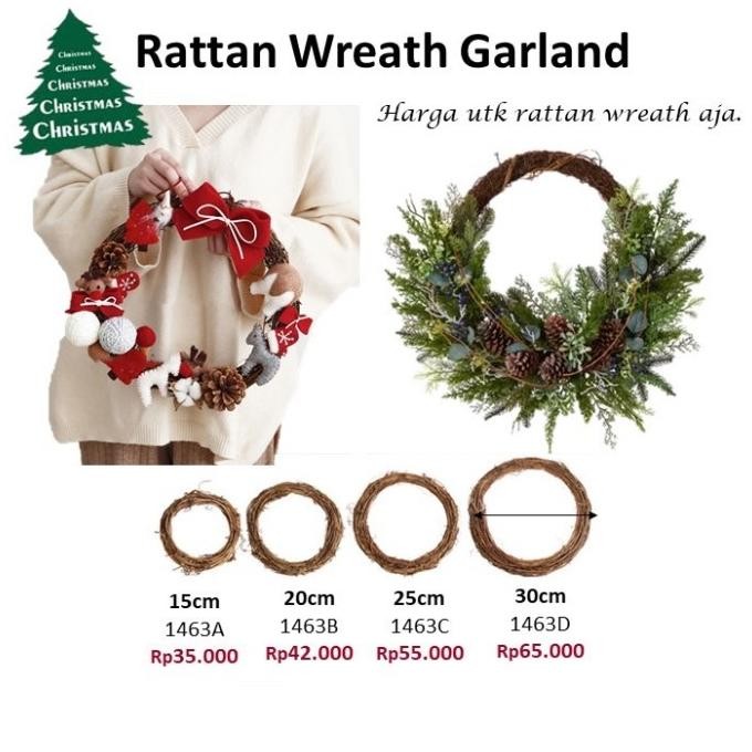 :=:=:=:=] Rattan Wreath Garland Rotan Hiasan Gantung Natal Pintu Pajangan Bulat