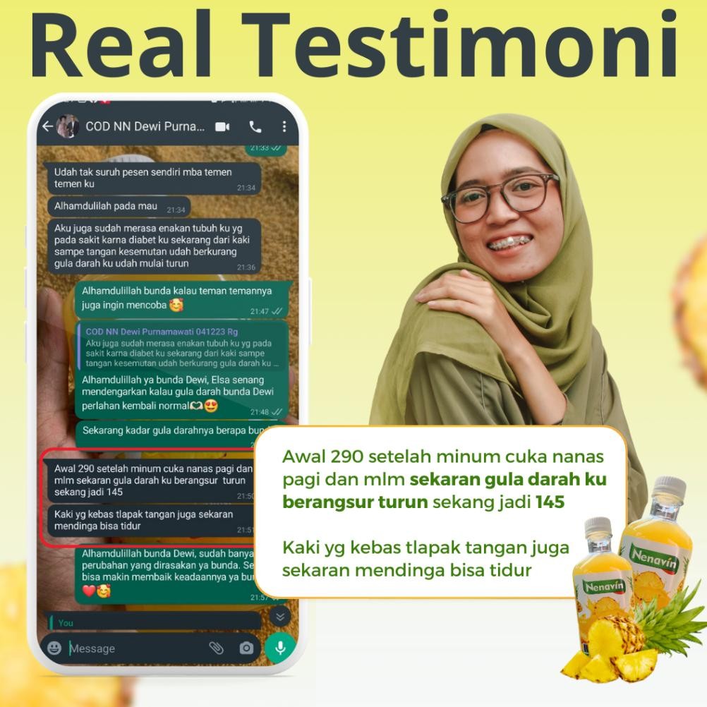 

Ready Nenavin - Cuka Nanas Asli 100% - Obat Diabetes Paling Ampuh - Kaya Insulin - Ampuh Kontrol Gula Darah - Halal - Bpom