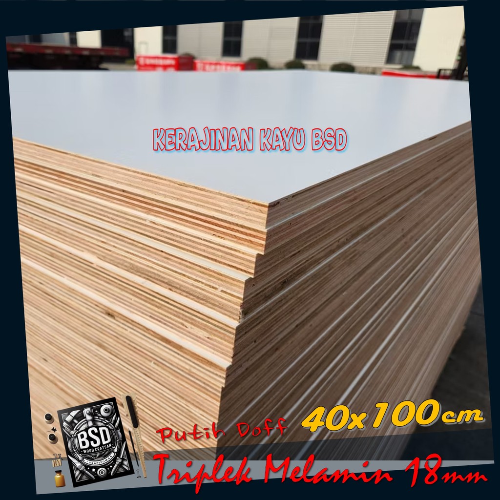 Triplek Putih 18mm 40x100 cm ( 100x40 cm ) Triplek Melamin Putih Doff 1 Muka 18mm 40x100 cm