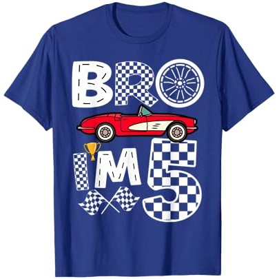 Bro I'm 5 Years Old 5th Birthday Race Car Track Checkered T-Shirt |pQNOO33a|
