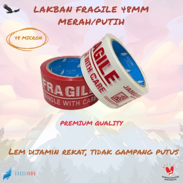 

Lakban Fragile Jangan Dibanting Excelindo 48 mm x 50 Meter / Merah / Putih