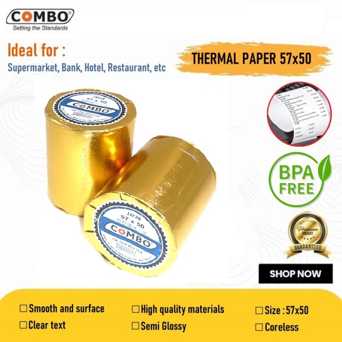 

BEBAS ONGKIR - Kertas Thermal Combo 57 x 50 / 57x50 mm Struk Kasir Register Paper Roll