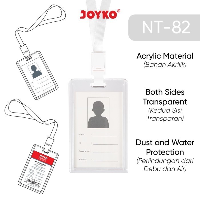 

NEW Name Tag Acrylic + Tali / ID Card Holder Joyko NT-82 Transparent Clear