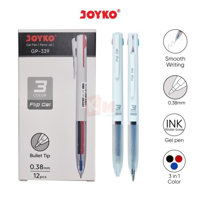 

NEW Flip Gel Pen Pulpen Pena Joyko GP-339 3 Warna 3 in 1 0.38 mm 12 Pcs