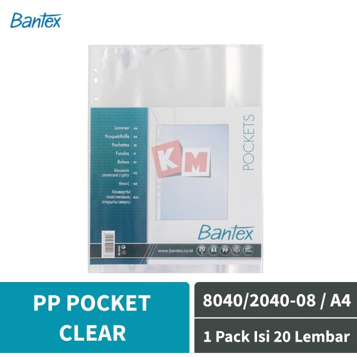 

PP Pocket Clear Bantex A4 0.06mm Thickness 8040/2040-08 Isi 20 Sheets