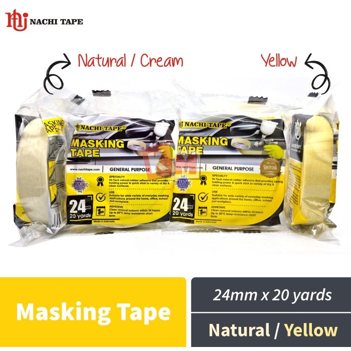 

BEBAS ONGKIR - Lakban Isolasi Kertas Nachi Masking Tape 24 mm / 1 Inch x 20 Yard