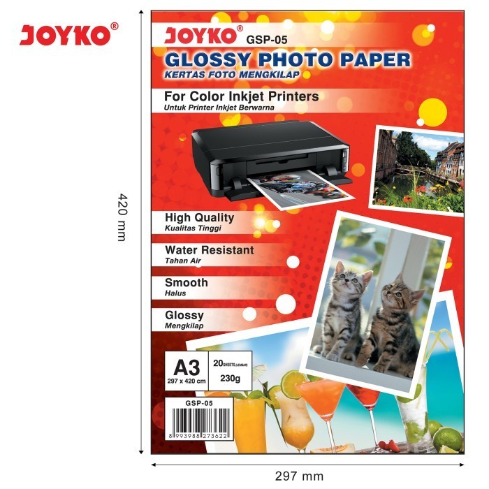 

TERMURAH - Glossy Photo Paper / Kertas Foto Mengkilap Joyko GSP-05 A3 230 gr gram