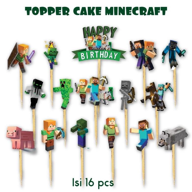

ORIGINAL TOPPER CAKE MINECRAFT ISI 16 PCS HIASAN KUE TUSUKAN KUE TART ULTAH HAPPY BIRTHDAY HBD DEKOR ULANG TAHUN GAME CAKE TOPPER KERTAS HIASAN un-1
