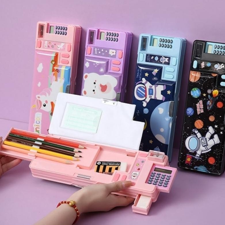 

VIRAL Kotak Pensil Pop Out Kalkulator Pencil Case Hardtop Tempat Pensil Unicorn Astronot Bunny Do86