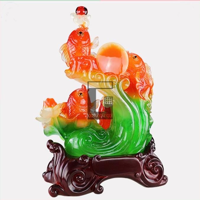 LKJ Patung Pajangan Ikan Koi Mas Koki Bunga Teratai Fengshui Hoki Rejeki
