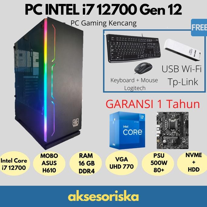 Paket CPU Komputer PC Rakitan Gaming INTEL Core i7 12700 GEN 12 DDR4
