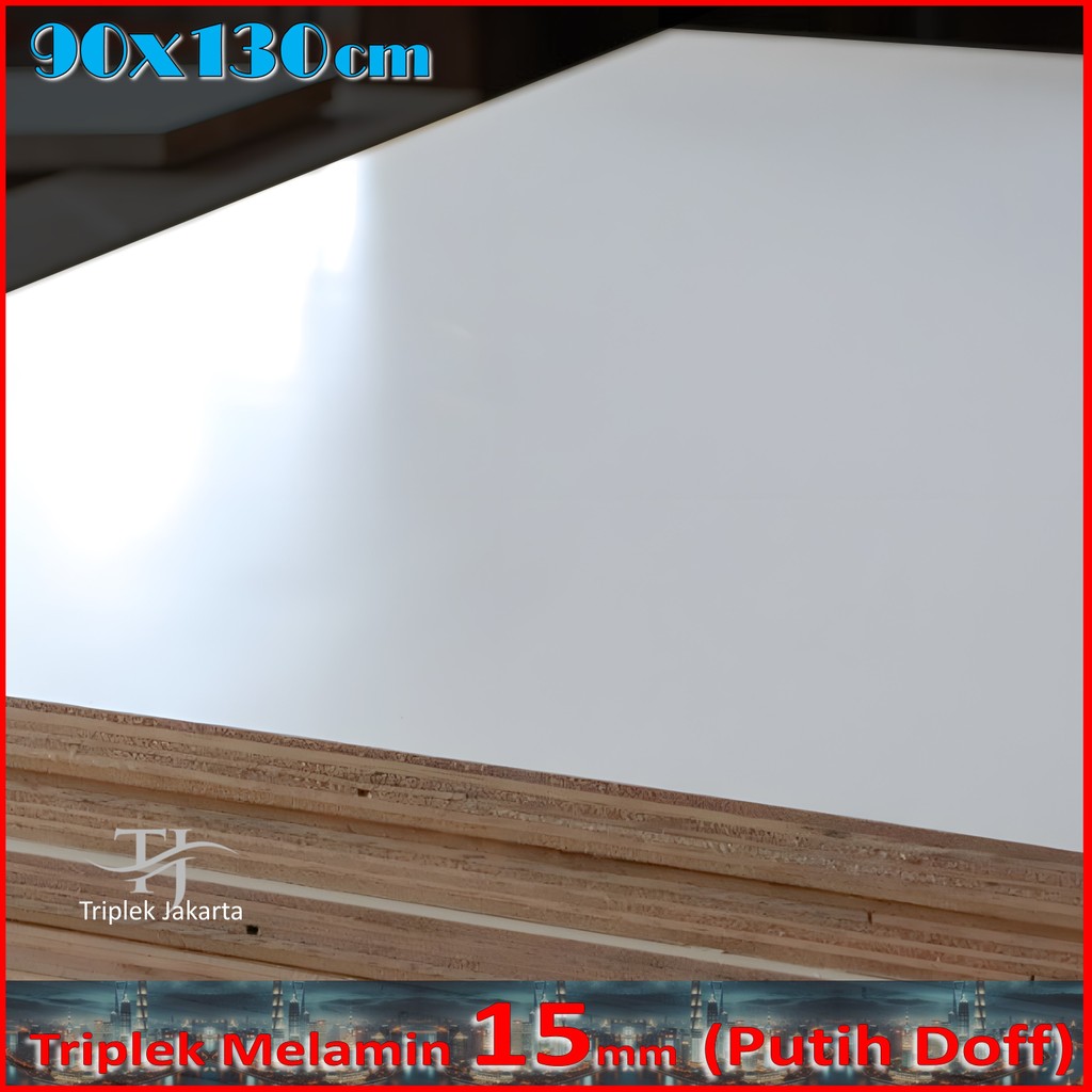Triplek Melamin 15mm 90x130 cm ( 130x90 cm ) Triplek Putih Doff 1 Muka 15 mm 90x130 cm