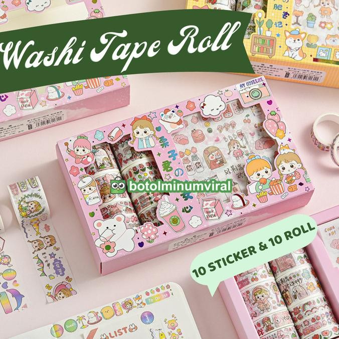 

Sale Washi Tape Sticker Momo Roll Set Box Aesthetic Korea Cute Stiker Viral