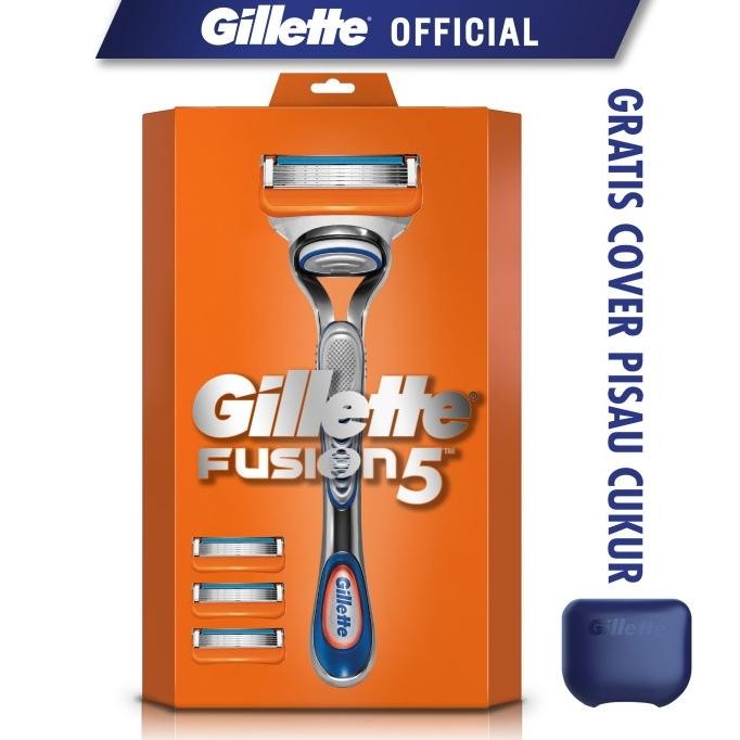GILLETTE ALAT CUKUR FUSION5 PISAU CUKUR STARTER PACK + GRATIS COVER MESIN CUKUR RAMBUT KUMIS JENGGOT