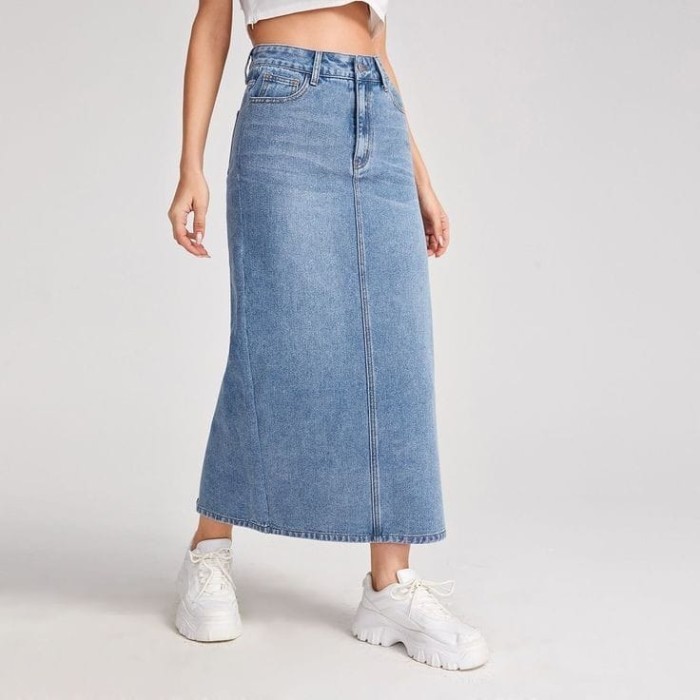 Rok Jeans Wanita Panjang Higwaist Rok Span Skirt Denim Remaja Terbaru