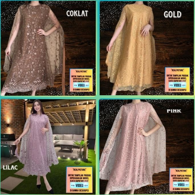 dress jumbo wanita brukat widya baju natal pesta bigsize gaun gold ES77