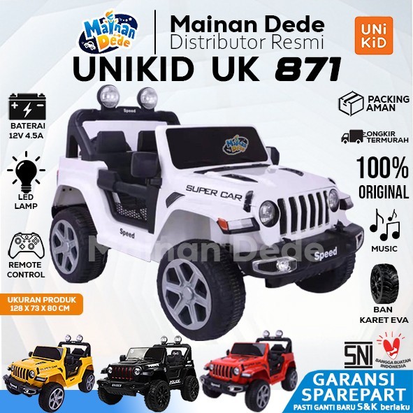Mainan Mobil Aki Anak Jeep Rubicon Unikid Uk 871 Ban Karet Jok Kulit