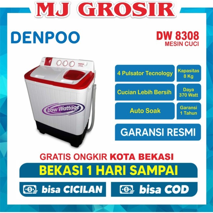 MESIN CUCI DENPOO DW 8308 8KG 2 TABUNG DW8308 8 KG TWIN TUBE