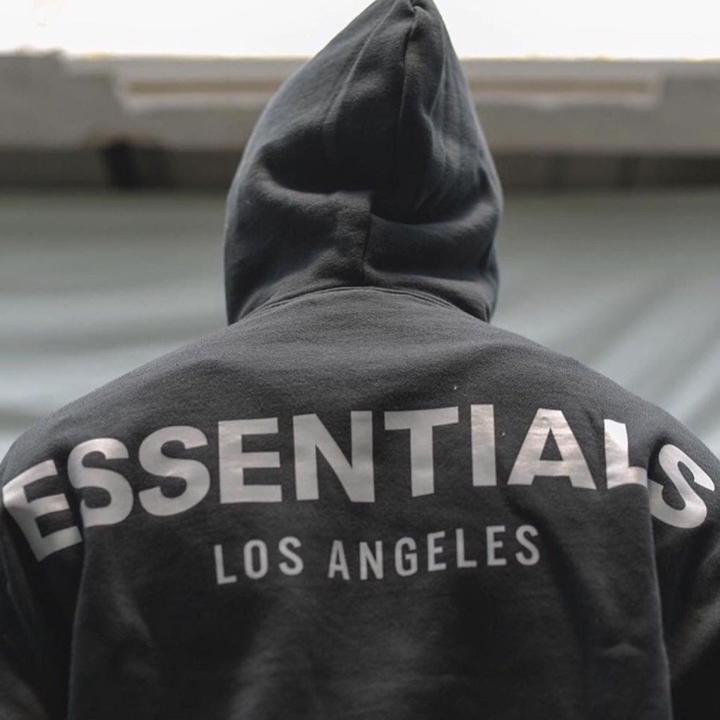 ESSENTIALS Los Angeles Limited University T hoodie bordir manset huruf reflektif garis ganda versi l