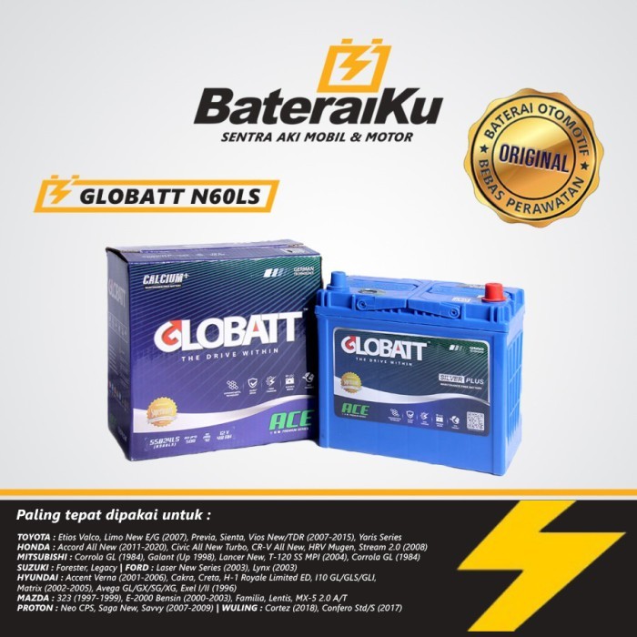 NEW Aki Mobil GLOBATT NS60LS MF Untuk Crv, Hrv, Yaris - BateraiKu Bali
