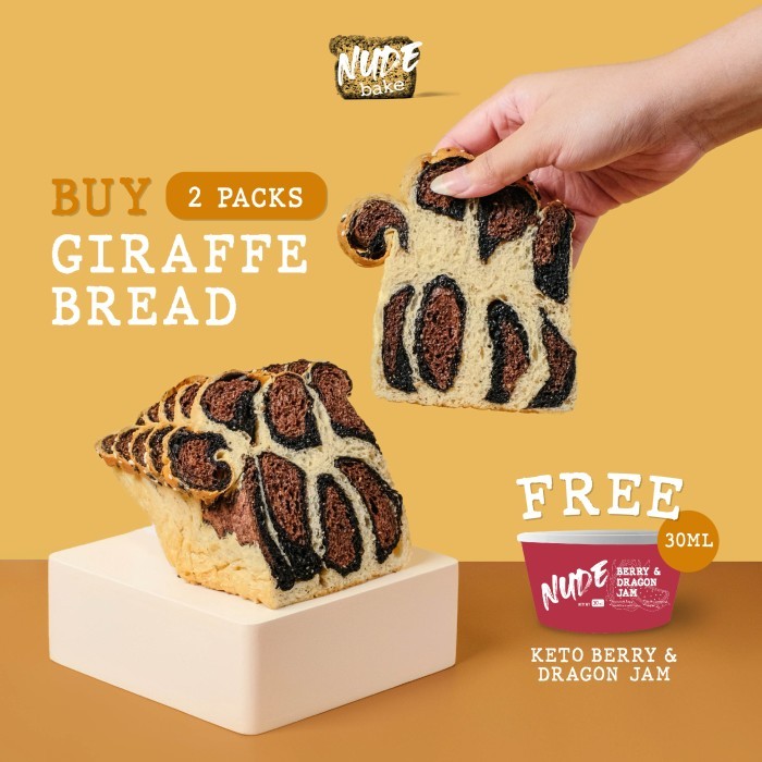 

Ready Bundle 2 pcs Giraffe Bread Vegan FREE KETO Berry & Dragon Jam 30g