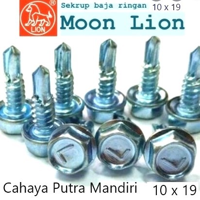 Baut Baja Ringan 10X19 Moon Lion/Sekrup Roofing Putih 10X19 Moon Lion