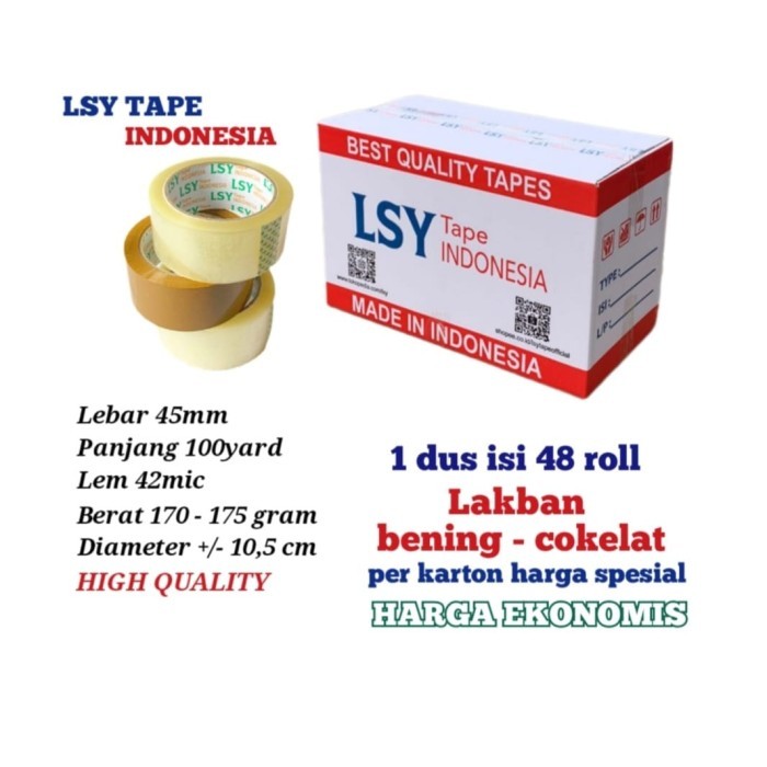 

BEBAS ONGKIR - lakban bening - cokelat termurah LSY TAPE 1 dus isi 48roll 100yard CHO