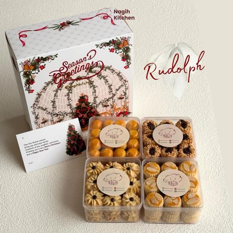 

RUDOLP by NAGIH KITCHEN (hampers natal christmas hampers premium hampers parcel natal parsel natal hadiah natal gift box natal christmas gift) kue kering natal lebaran imlek nastar wisman choco mede almond cookies kastangel choco peanut thumbprint