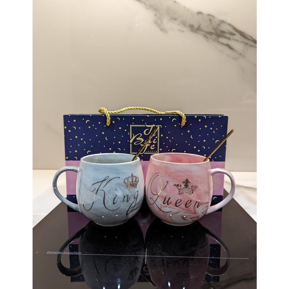 klp Ideame Hampers Gelas Marble Glass Couple / Canada Marble Mug Gift Box / Gelas Marble Tutup / Ham