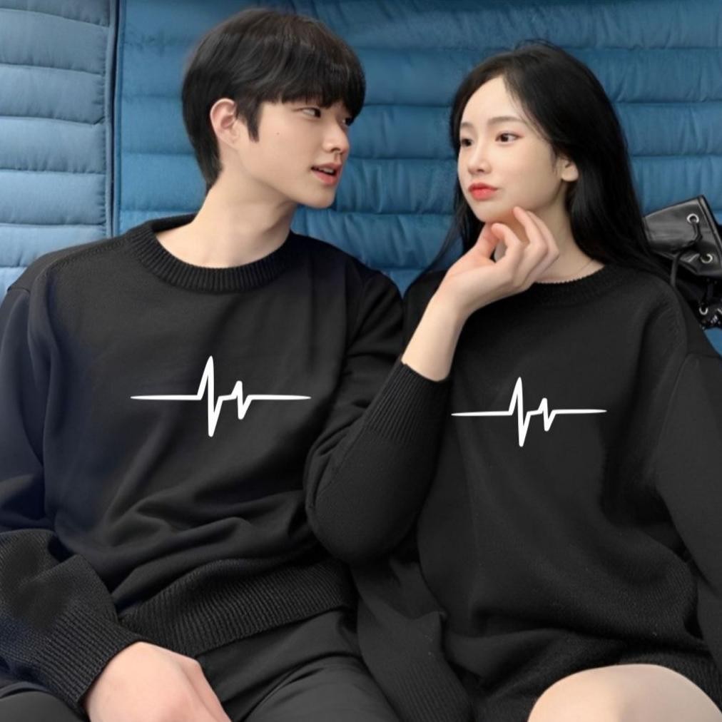 Promo 12.12 Baju Kaos Couple Pasangan Lengan Panjang Pria Wanita Trendy Motif Kucing / Sweater Coupl