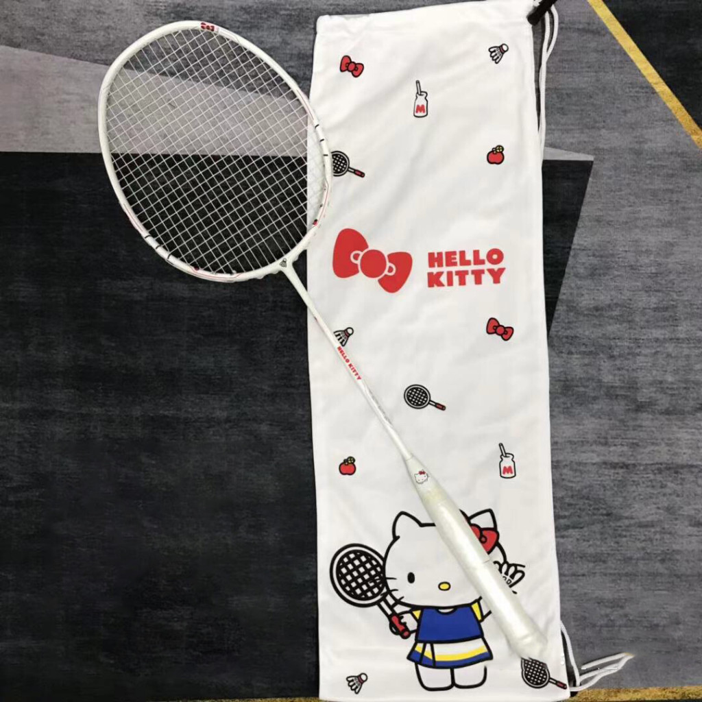 【Stok Siap】Raket Bulutangkis VICTOR DX-KT Hello Kitty kolaborasi raket bulutangkis 4UG5 Dengan Senar