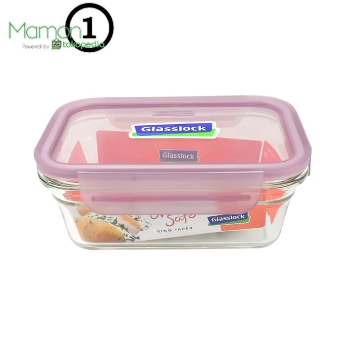 PRODUK TERBATAS WADAH MAKANAN GLASSLOCK FANCY RECTANGULAR 480ML PURPLE BRAND KOREA