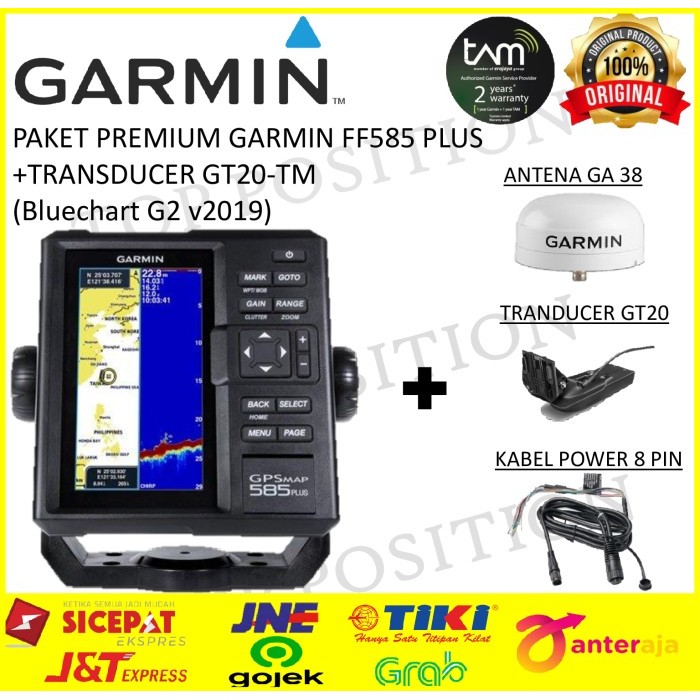 GARMIN GPSMAP 585 Plus + GT-20TM PETA LAUT G3 Bluechart - Garansi 2 Th