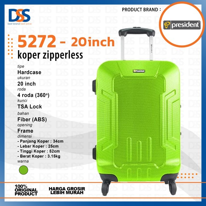 BEBAS ONGKIR - Koper PRESIDENT 5272 TSA 20" inch Kabin - Apple Green