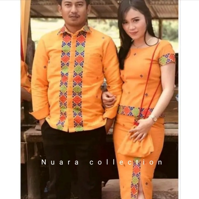 baju adat toraja satu set couple kemeja dan set wanita tenun pabintik bordir kain tebal