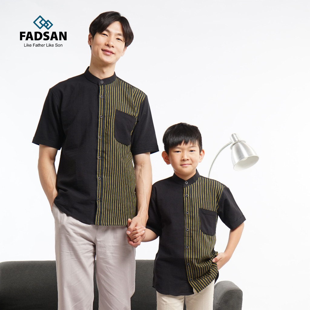 KEMEJA Koko Couple Shirt Ayah Dan Anak Lengan Pendek Motif Wara Series Kombinasi Garis Polos Dan Pol