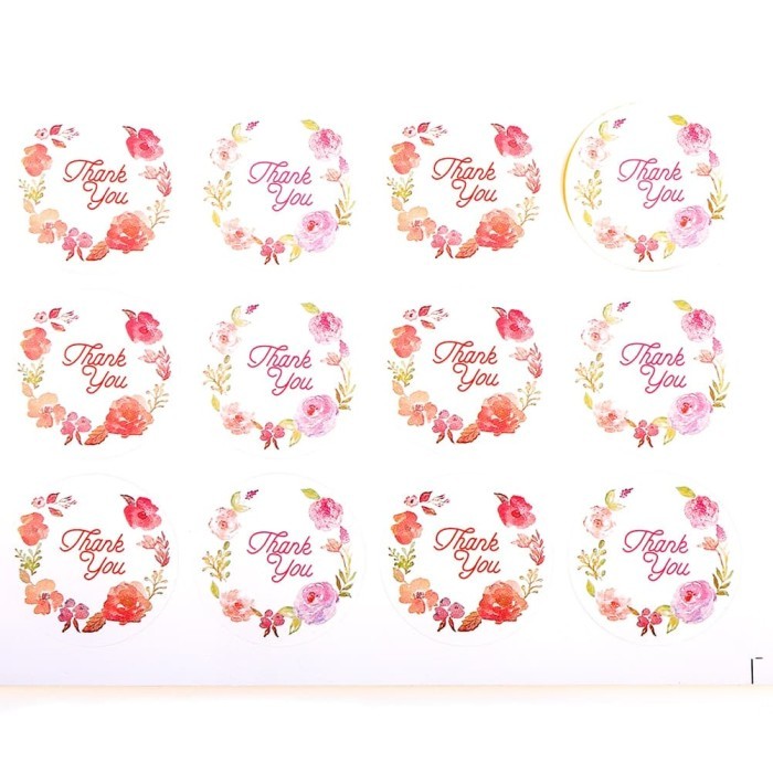 

ED130 Paper Tags Sticker THANK YOU - Flower Wreath (1sheet/12pcs) #01 SALE