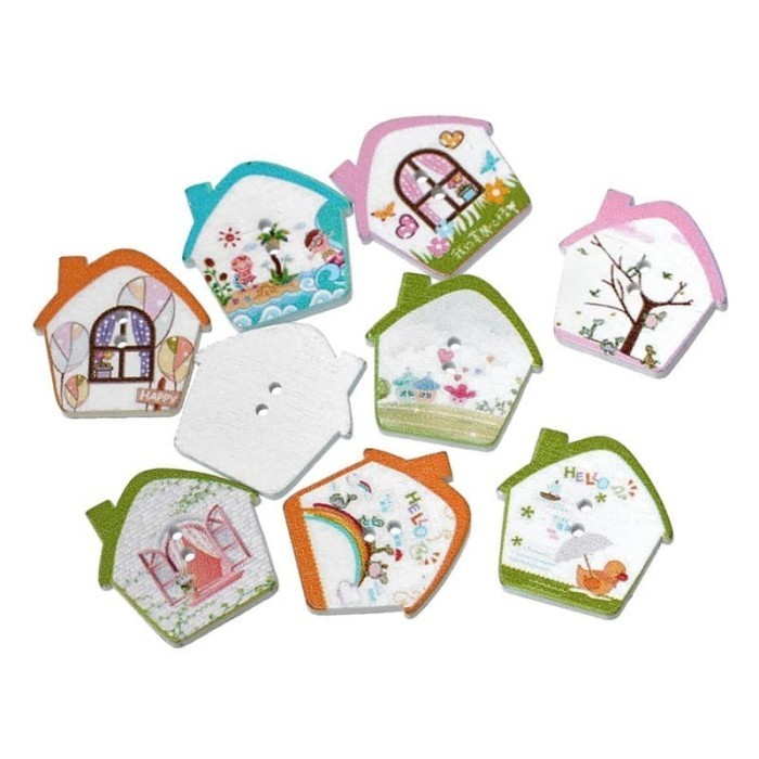 

EF559 Kancing Kayu Dua Lubang - House shape (10pcs) CUCI GUDANG