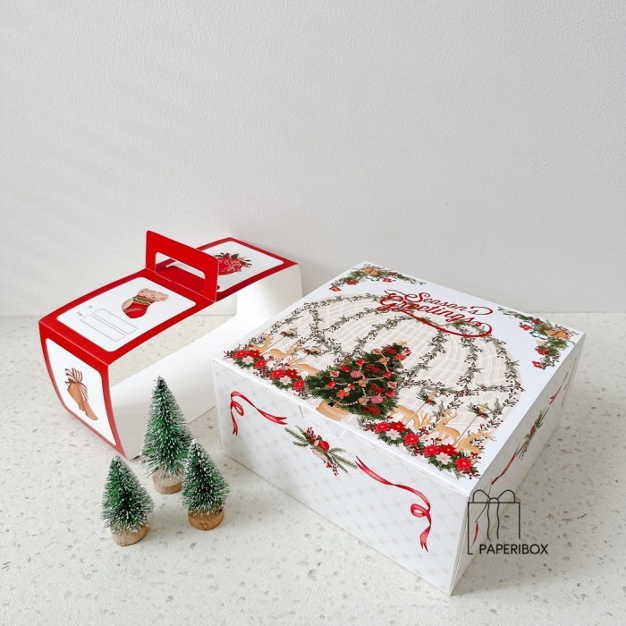 

(Isi 5 Pcs) Box Mistletoe Kotak kue Natal 22 x 22cm Dus kue natal murah