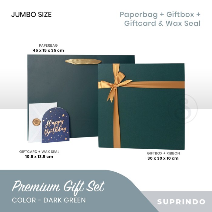 

Premium Gift Set Paper Bag+Kotak Kado+Kartu Ucapan (30x30x10, HIJAU)