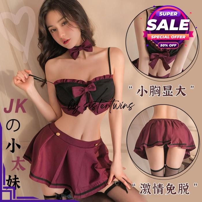 BAJU DINAS MALAM LINGERIE SEXY COSPLAY KOSTUM ANIME SERAGAM SEKOLAH SISWI MINI ROK BY SISTER TWINS S