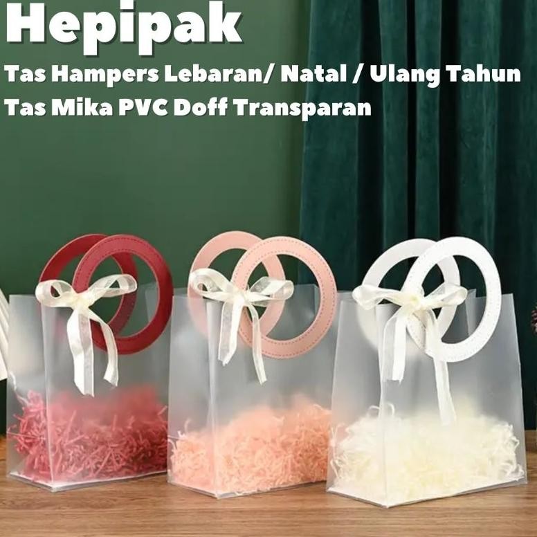 

( 10pcs ) Tas Mika PVC Doff Transparan Gagang Kulit Premium / Goodie Bag PVC DOFF Leather Handle / Lebaran Natal Imlek Ulang Tahun