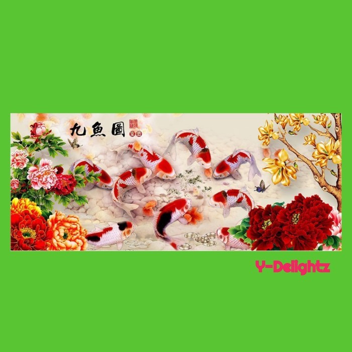 TERBARU DIAMOND PAINTING 5D - NINE FISH PEONY