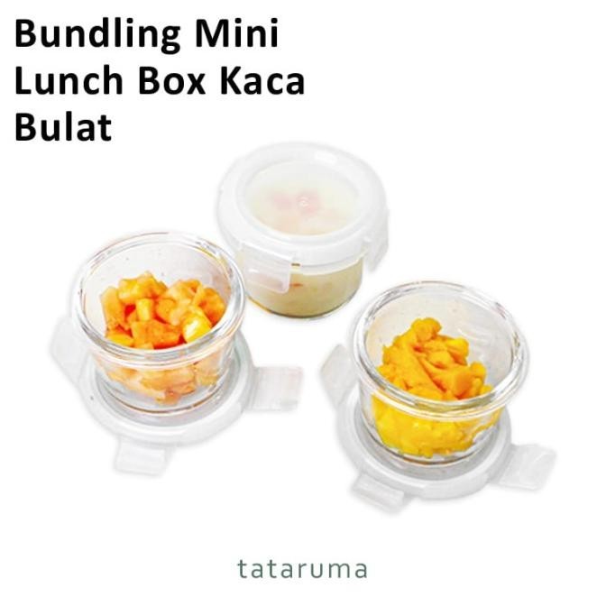 

bundling 3pcs bento mini bulat - food box bulat mini kaca kedap termurah