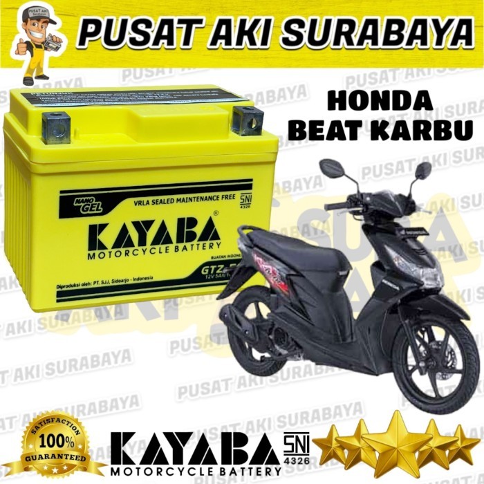 TERMURAH - ORIGINAL AKI KERING MOTOR ACCU KAYABA GTZ5S HONDA BEAT KARBU VARIO 110