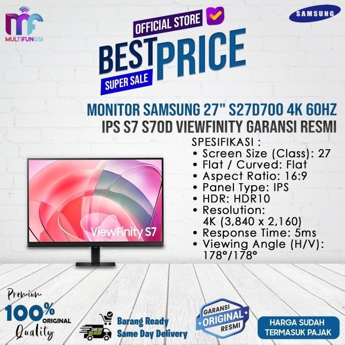 

Monitor Samsung 27" S27D700 4K 60Hz IPS S7 S70D ViewFinity Garansi Resmi